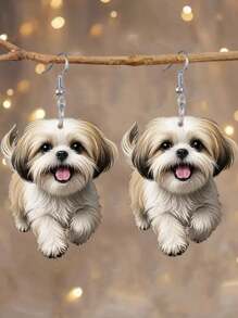 1pair 2D Flat Acrylic Charming Plush Puppy Dangle Earrings Women's Fashion Jewelry For Friends On Valentine's Day Or New Year,Mom,Mother,Mother's Day,Gift