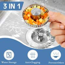 3-In-1 Kitchen Sink Drain Filter, Stainless Steel Wrapped Shell Drain Plug Combination, Pop-Up Sink Plug, Stainless Steel Anti Clogging Basket Filter, Suitable For American Standard 3-1/2 Inch (About 8.9 Cm) Drain Pipe
