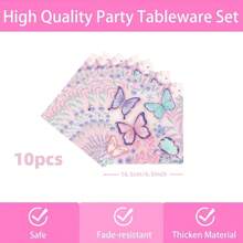 10 Stücke Schmetterlingsmuster Pappteller, Becher, Servietten, Einwegteller, Party Teller Kuchen Dessert Teller, Geschirr-Set Zubehör für Hochzeit, Alltag, Abendessen, Geburtstag, Ferien, Picknick, Abschluss Rosa - Verschiedenfarbig - Übersicht 15
