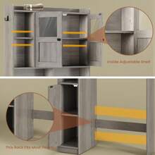 Over The Toilet Storage Cabinet, Over Toilet Bathroom Organizer With Glass Doors And Toilet Paper Holder Stand, Bathroom Toilet Rack - 灰色 - 查看 8