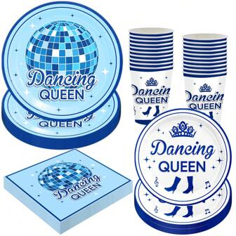 Party Supplies Paper Plates Napkins Disposable Blue Disco Party Tableware Set 70s Disco 17th Birthday Dinnerware For Party Bachelorette Decoration