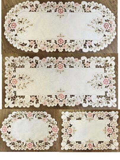 1 pezzo Copritavola e sottopiatto ricamati con motivo floreale, in stile bohémien in poliestere ricamato a mano, antiruggine e antiscottature, per tavolo da pranzo, tavolo da caffè, vaso, decorazione quotidiana, matrimonio e feste