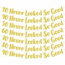1 套，30/40/50/60/70/80/90 从未如此好看金色/黑色 DIY 串闪光横幅 - 30/40/50/60 周年纪念和生日派对装饰 - 彩色 - 查看 1