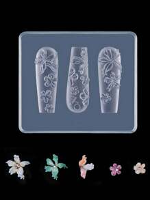 klimonla 1 Pieza Molde de alivio para uñas, Molde de tallado de silicona, Flor de hielo, Rosa, Mariposa congelada, Decoración tridimensional para uñas DIY