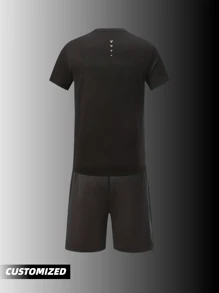 可定制渐变色运动球衣套装 - 快干透气短袖上衣和抽绳短裤，适合篮球、足球、羽毛球和休闲装 - 紅色 - 查看 4