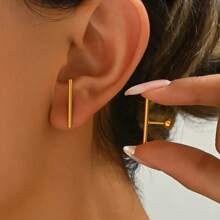 1 对 18K 镀金不锈钢耳钉，性感嘻哈几何条形和球形设计，防过敏耳针，适合日常和派对佩戴 - 金色 - 查看 6