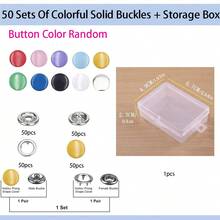 EDCUEBE7 50/200 nút bấm kèm kìm, bộ nút bấm vô hình liền mạch nhiều màu sắc và hộp đựng 10 ô, thích hợp cho đồ thủ công DIY, quần, yếm, mũ, giày dép, ô dù, may quần áo (nhiều màu nút bấm, không hộp) - Nhiều màu - Xem 8