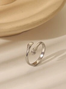 1 件个性化镌刻名字手印设计可调节不锈钢开口戒指，可爱情侣戒指，适合婚礼、情人节、周年纪念礼物 - 彩色 - 查看 8