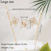 1PC Cake Decorations, Wooden Half A Year Birthday First Birthday Cake Decoration Wooden Banner Carving Birthday Party Dessert Decoration Supplies Gifts - Half-year-old Wooden Plug-in - View 5