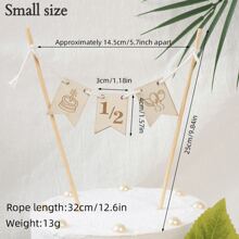 1PC Cake Decorations, Wooden Half A Year Birthday First Birthday Cake Decoration Wooden Banner Carving Birthday Party Dessert Decoration Supplies Gifts - Half-year-old Wooden Plug-in - View 3