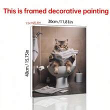 1pc Whimsical Framed Cat Toilet Poster - Abstract Style Canvas Painting for Bathroom and Living Room Decor - Modern, Creative, and Humorous Gift Idea for Cat Lovers and Home Decor Enthusiasts - negro - Ver 2