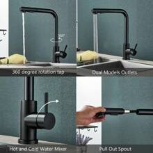 Kitchen Faucet With Pull Out Sprayer Single Hole Single Handle Commercial Faucet For Bar Sink 2 Outlet Mode Modern 360 Swivel Spout Stainless Steel Utility Laundry Mixer Tap