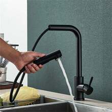 Kitchen Faucet With Pull Out Sprayer Single Hole Single Handle Commercial Faucet For Bar Sink 2 Outlet Mode Modern 360 Swivel Spout Stainless Steel Utility Laundry Mixer Tap