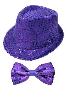 Forever & Moment Ensemble de 2 pièces d'accessoires disco pour femmes des années 1970 : nœud papillon pailleté et brillant, réglable au cou, en couleur unie, et casquette disco étincelante pour le bal des finissants