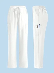 cimmuovere Spodnie medyczne damskie, wygodne, jednokolorowe, proste, wielokieszeniowe, do uniformu chirurgicznego