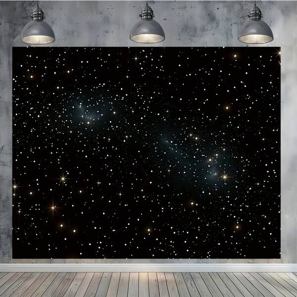 1 Piece, Black Night Sky With Sparkling Stars Background, Space Themed Starry Sky Photography Background