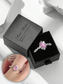 Gift Box Cubic Zirconia Princess Style Engagement/Wedding Ring, Suitable For Women To Wear For Wedding/Party, Great Valentine's Day Gift For Her - Silver - View 10