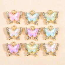 10入流行多彩壓克力蝴蝶鑽石合金吊飾，製作吊飾耳環項鍊珠寶禮品 - 蝴蝶 - 查看 14