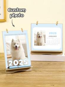 1 pieza Calendario personalizado con foto 2025, calendario mensual personalizado con fotos de familia, mascotas y vacaciones, disponible en 3 tamaños para uso doméstico, oficina y regalo. Calendario de sobremesa con diseño personalizado, recuerdos únicos de fotos para cumpleaños, aniversarios y Año Nuevo. Decoración del hogar, calendario de colocación de regalo para fiestas, decoración de escritorio de oficina, regalo perfecto de Año Nuevo para familiares y amigos. - Multicolor - Ver 3
