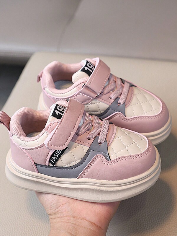 1 Pair Baby Girl Hook And Loop Closure Canvas Sneakers, Anti-Slip Soft Soles, Fashion Platform PU Shoes, Suitable For Spring/Autumn