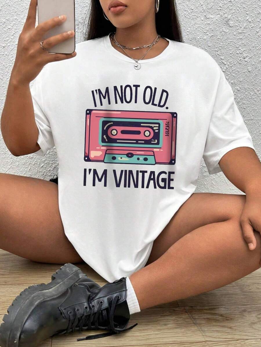 Casual Women's Printed Round Neck Large Size T-Shirt Suitable For Home Sports Shopping Soft And ComfortableSuitable For Spring And Summer Wear - trắng - Xem 1