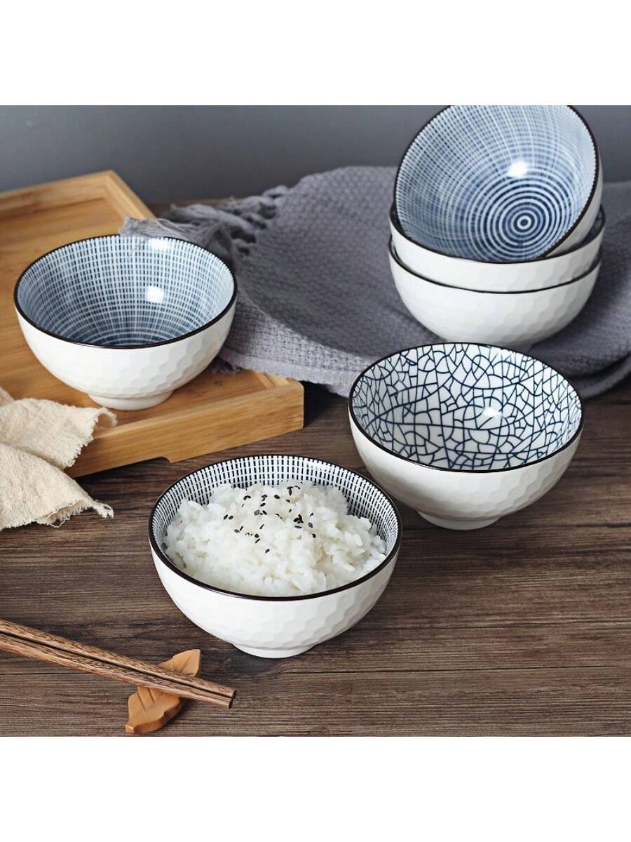4/8 piezas, Tazones de arroz/sopa de estilo japonés de 4.3 pulgadas, tazones de cereales para el hogar, aptos para microondas y horno, vajilla de alta calidad con patrón floral, buen valor, útiles escolares