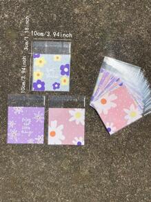 100 pièces Sacs d'emballage cadeau OPP à motif de fleurs de marguerites violettes et roses. Sacs décoratifs à fermeture automatique imprimés de fleurs à pois. Convient pour la , les sacs de faveurs de fête de la Saint-Valentin