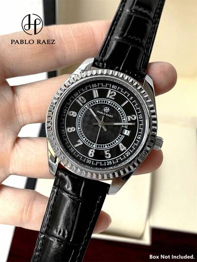 Pablo Raez 1 件男士手表 SUS304 不锈钢银色表壳著名品牌全新顶级奢华 IPS 镀黑色男士腕表高级齿轮形状经典男士腕表 50 米防水休闲日历时钟男士时尚石英表阿拉伯数字刻度夜光高级黑色商务男士腕表适合日常使用送给父亲或男性朋友的礼物适合工作和学习使用新年或生日礼物