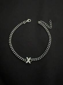 1 件男式不锈钢链首字母可调节手链，百搭时尚