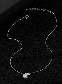 1pc Fashionable Minimalist Versatile Heart Shaped Copper Rhinestone Pendant Necklace, Suitable For Women's Daily Wear, Valentine's Day Gift - Silver - View 8