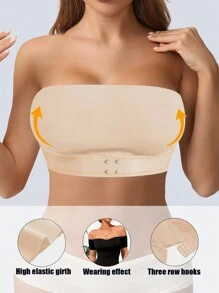 女士前扣无肩带胸罩性感无衬垫无线抹胸无缝聚拢抹胸可调节抹胸防滑硅胶内衣黑色基本款文胸弹力内衣柔软透气面料﻿ - 米色 - 查看 4