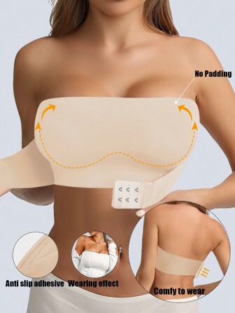 Women Front Closure Strapless Bra Sexy No Padding Wireless Tube Top Seamless Push Up Tube Bras Adjustable Bandeau Non Slip Silicone Intimates Lingerie Black Basic Bralette Elastic Underwear Soft Breathable Fabric ﻿