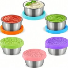 6pcs/1pc 304 Stainless Steel Condiment Dishes, 1.5oz Airtight Sauce Cups With Lids, Leak-Proof Salad Dip Dressing Bowls For Picnics, Kitchen, Christmas Gift,School Supplies