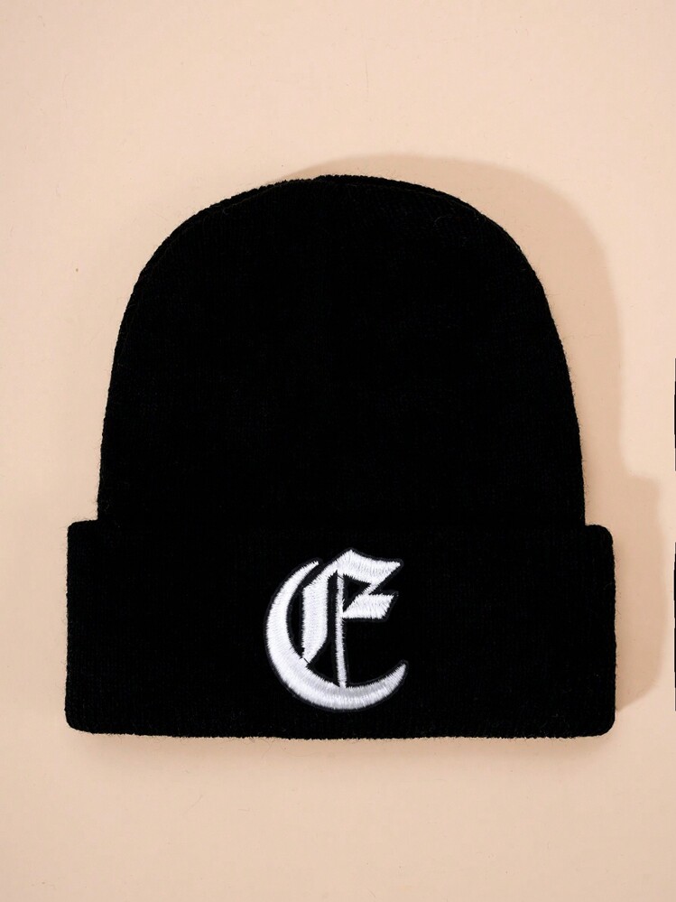 1 件哥特式刺绣 26 个英文字母儿童针织帽，男孩/女孩户外保暖休闲无檐小便帽，适合日常穿着，冬季服装 - 黑色 - 查看 39