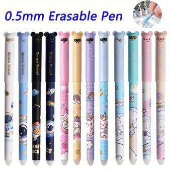 8pcs Creative 0.5mm Spaceman Animal Panda Unicorn Erasable Pen Set Blue Ink Erasable Pen Core Rod Washable Handle Office Supplies Stationery Back To School