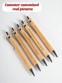 Customized 10/20/30/50pcs Bamboo Wood Round Ballpoint Pen, Retractable Medium Point, Smooth Writing, Personalized Pens For Office, School, Diary, Art Projects And School Essentials - Multicolor - View 11
