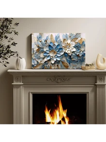 1 Pc Blue Abstract Flower Wooden Framed Canvas Painting Thickness 2.25cm/0.9inch High Quality Wall Art Prints Poster Direct Hanging Wall Picture Decor For Home Gifts, Gift,Living Room, Bathroom, Bedroom, Kitchen - 藍色 - 查看 3