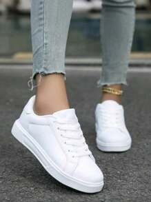 女士白色休闲运动鞋，运动鞋，轻便透气休闲鞋，春夏新品 - 白色 - 查看 5