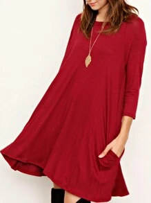 Boho Retro Solid Rayon Cool  Color Mini Dress Short Sleeves Grey Charcoal Olive Navy Small To 3XL Plus Curvy - 酒紅色 - 查看 2