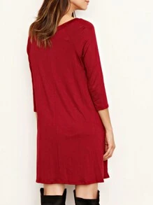 Boho Retro Solid Rayon Cool  Color Mini Dress Short Sleeves Grey Charcoal Olive Navy Small To 3XL Plus Curvy - 酒紅色 - 查看 4