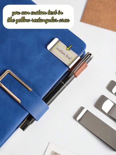 Customization 1PC Stainless Steel Pen Holder With Imitation Leather Holder - Personalized Laser Engraving Of Names And Texts, Metal Pen Ring For Notebooks And Diaries, Essential Office Accessories, Boho Vibes