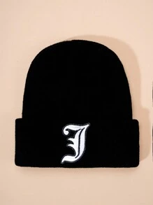 1 件哥特式刺绣 26 个英文字母儿童针织帽，男孩/女孩户外保暖休闲无檐小便帽，适合日常穿着，冬季服装 - 黑色 - 查看 57