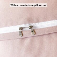4pcs Soft Solid Color Brushed Feather Embroidery + Wide Hem Design Bedding Set (1 Duvet Cover + 2 Pillowcases + 1 Flat Sheet, Excluding Pillow And Comforter), Breathable, Machine Washable - Prosperity-white Powder - View 11