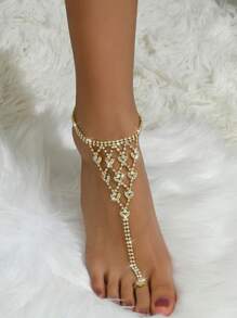 Luxurious Rhinestone Heart Shaped Anklet, Sexy Fashion Jewelry, Toe Ring Anklet For Women, Wedding, Beach Party, Special Occasion