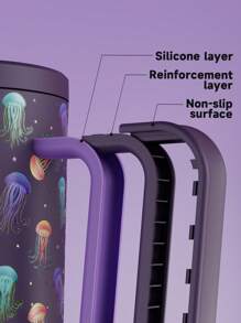 40oz Handled Straw Vacuum Insulated Water Bottle, Stainless Steel Insulated Travel Mug With Lid And Straw, 100% Leak Proof, Keeps Cold For 34 Hours Or Hot For 10 Hours (Glow In The Dark Jellyfish) - Purple - View 5