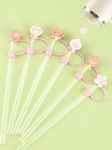 5PCS/6PCS 10mm/0.4in 彩色硅胶吸管盖 适用于 30/40 盎司带手柄玻璃杯的配件，Love Shack 花式吸管杯盖，花式吸管盖（情人节）假期，可重复使用的杯子吸管盖 - 彩色 - 查看 14