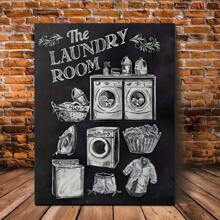 1pc Laundry Room Themed Wall Art - Canvas Painting With Wooden Frame - Versatile Home Decor For Bathroom, Kitchen, Dorm - Ideal For , Halloween, Birthday, Graduation, Back-To-School Gifts