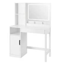 Get Ready With Me GRWM Vanity Table With Lighted Mirror And Storage, White Finish Bathroom Decor Summer Makeup Organizer Back To School - 1 - View 5
