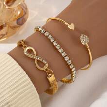 3 peças/Conjunto Pulseira Bracelete com Recorte em Forma de Coração, Design de Sorte Minimalista Vintage