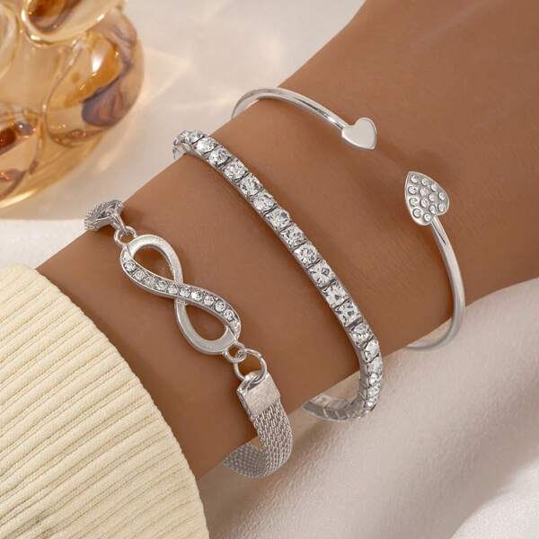 3 peças/Conjunto Pulseira Bracelete com Recorte em Forma de Coração, Design de Sorte Minimalista Vintage